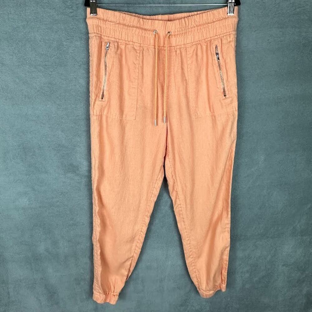 Athleta Pants Womens 12 Orange Cabo Jogger Linen Comfort Resort Beach Pockets